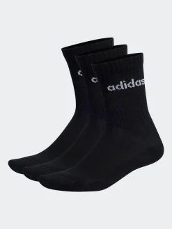 adidas Black Linear Crew Cushioned Socks 3 Pack Clearance