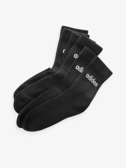 adidas Black Linear Crew Cushioned Socks 3 Pack Clearance