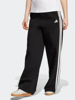 adidas Black 3-Stripes Fleece Wide Leg Trousers Sale