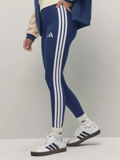 adidas Blue Essentials 3-Stripes Cotton Leggings Clearance