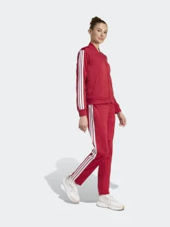 adidas Dark Red Essentials 3-Stripes Tracksuit Discount