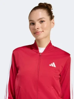 adidas Dark Red Essentials 3-Stripes Tracksuit Discount