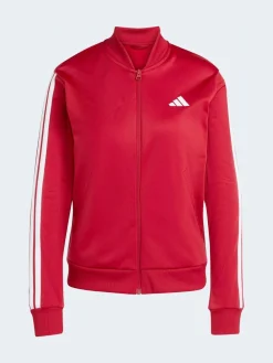 adidas Dark Red Essentials 3-Stripes Tracksuit Discount