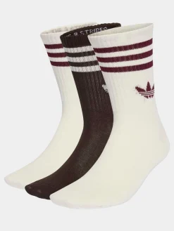 adidas originals Brown Crew 3-Stripes Crew Socks 3 Pairs Discount