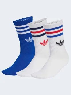adidas originals Dark Blue/White Crew 3-Stripes Crew Socks 3 Pairs New