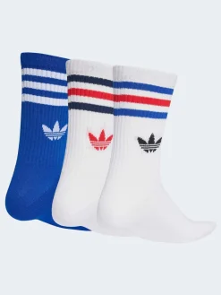 adidas originals Dark Blue/White Crew 3-Stripes Crew Socks 3 Pairs New