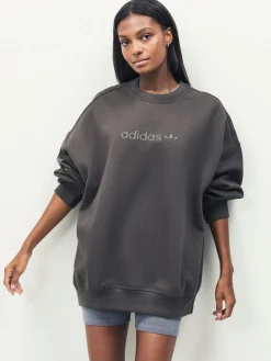 adidas originals Essentials Linear Oversize Crew Sweatshirt Green Discount