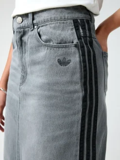 adidas originals Grey Adicolour 3-Stripes Denim Midi Pencil 100% Cotton Skirt Best