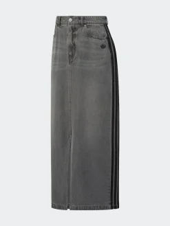 adidas originals Grey Adicolour 3-Stripes Denim Midi Pencil 100% Cotton Skirt Best