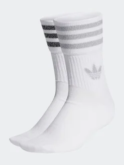 adidas Originals Mid Cut Glitter Crew Socks 2 Pack Grey/White Clearance