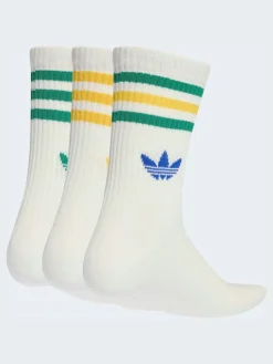 adidas originals White/Green Crew 3-Stripes Crew Socks 3 Pairs Sale