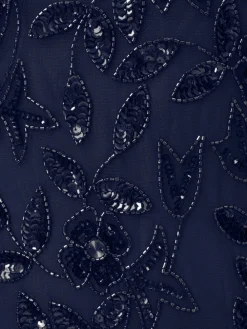 Adrianna Papell Bead Long Dress With Godets Dark Blue Hot