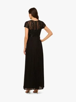 Adrianna Papell Black Bead Pleat Long Dress Outlet