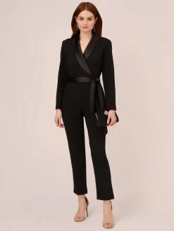 Adrianna Papell Black Crepe Tuxedo Jumpsuit New