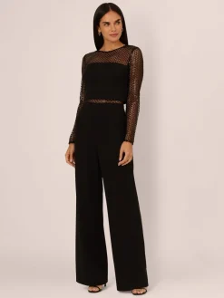 Adrianna Papell Black Knit Crepe Jumpsuit Outlet