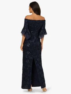 Adrianna Papell Blue Sequin Lace Combo Column Gown Discount