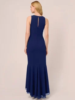 Adrianna Papell Ruffle Crepe Halter Gown Blue Outlet