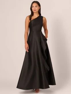 Adrianna Papell Studio One Shoulder Mikado Black Gown Online