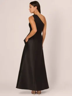 Adrianna Papell Studio One Shoulder Mikado Black Gown Online