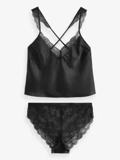 Ann Summers Admiring Satin Lace Cami Set Black Outlet