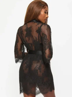 Ann Summers Availing All Over Lace Robe Black New