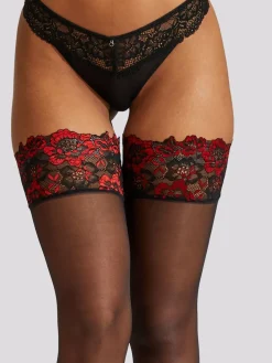 Ann Summers Black Lace Top Contrast 100% Cotton Tights