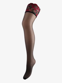 Ann Summers Black Lace Top Contrast 100% Cotton Tights
