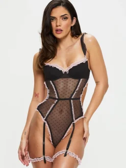 Ann Summers Locked On Love Spot Mesh and Suspender Body Black
