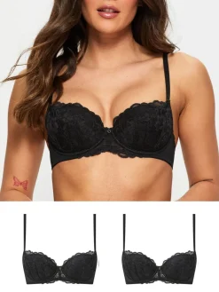 Ann Summers Pad Balcony Sexy Lace Underwired Bras 2 Pack Black New