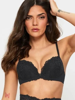 Ann Summers Pad Plunge Sexy Lace Underwired Bras 2 Pack Black Clearance