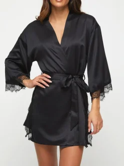 Ann Summers Satin Cherryann Robe Dressing Gown Black Hot