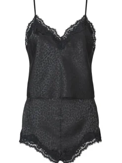Ann Summers Black Signature Satin Animal Print Short Cami Pyjama Set Discount
