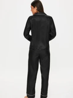 Ann Summers Signature Satin Long All Over Pyjamas Set Black Sale