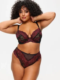Ann Summers Black/Red DD+ Non Pad Plunge Sexy Lace Bra Sale