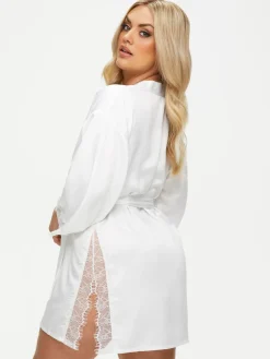 Ann Summers Satin Cherryann Robe Dressing Gown White New