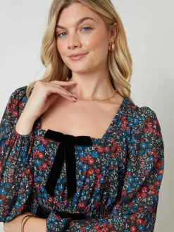 Another Sunday Bow Detail Milkmaid Midi Dress Black Outlet