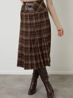 Another Sunday Brown Check Buckle Detail Midi Dress New