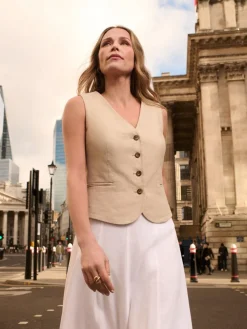 JD Williams Anthology By Natural Premium 100% Linen Waistcoat Discount