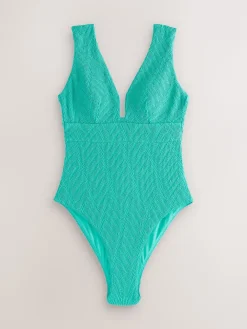 Next Aqua Green Crinkle Textured Plunge Shaping Tummy Control Swimsuit Discount