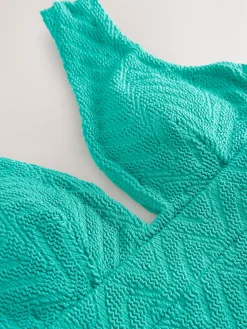Next Aqua Green Crinkle Textured Plunge Shaping Tummy Control Swimsuit Discount
