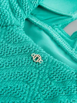 Next Aqua Green Crinkle Textured Plunge Shaping Tummy Control Swimsuit Discount