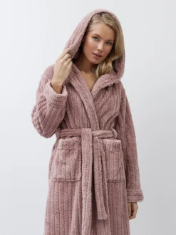 Aruelle Martha Pink Luxury Ribbed Mid-Length Dressing Gown Outlet