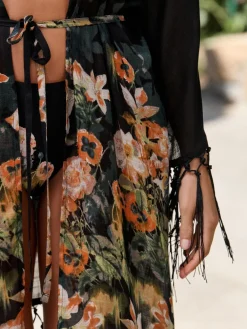 B by Ted Baker Viscose Tassel Kimono Black Koi Floral Cover-Up Best