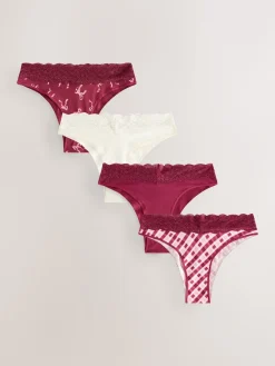 Next Extra High Leg Cotton Lace Knickers 4 Pack Berry Bow Print Sale
