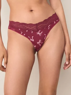 Next Extra High Leg Cotton Lace Knickers 4 Pack Berry Bow Print Sale