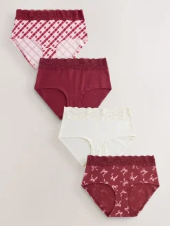 Next Midi Cotton Lace Knickers 4 Pack Berry Bow Print Best
