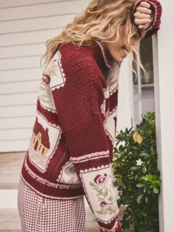 Next Berry Pink House Knit Cottage Cardigan Outlet