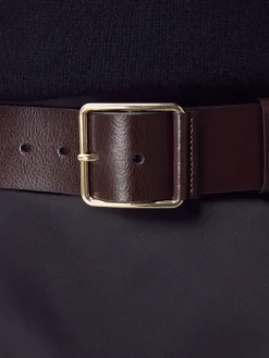 Next N. Premium Made In Italy Wide Leather Belt Berry Red