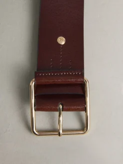 Next N. Premium Made In Italy Wide Leather Belt Berry Red
