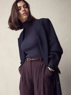 Next N. Premium Skinny Made In Italy Leather Belt Berry Red New